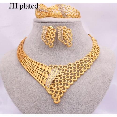 Jewelry sets african bridal Wedding gifts Dubai Fashion gold color for women party Necklace earrings ring bracelet jewellery set