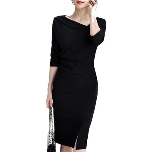 Summer Black Wine Red Dresses Office Ladies Elegant Ol Womens Dress 2019 Slim Bandage Bodycon Sexy Party Wrap Midi Tight Dress