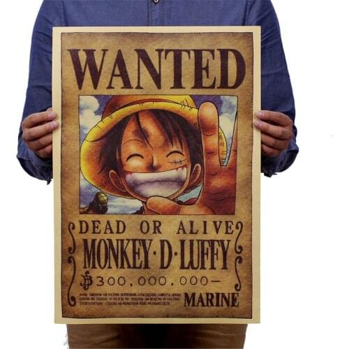 Luffy Wanted Style Poster Vintage Paper Wall Stickers Wallpaper Sticker Anime Painting Papers Home Kids Bedroom Decoration