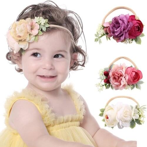 Cheer Bows Lovely Baby Flower Headbands Sweet Artificial Flower Rose Cute Hairbands For Girls Kids Soft Nylon Hair Accessories