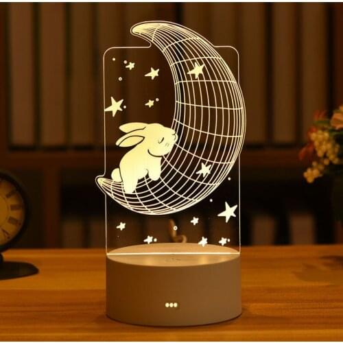 Cute Rabbit Bear Kids Night Light Led Wedding Bedroom Nightlight Decor Light 3d DIY Lamp Valentines Day Gifts Christmas Gift