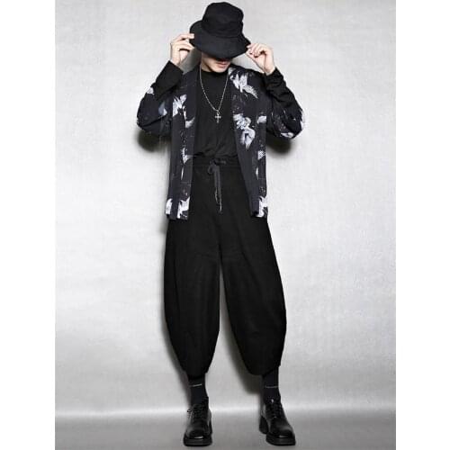Mens new port wind day loose pineapple pants O pants Yamamoto wind wide leg large size Harlan pants