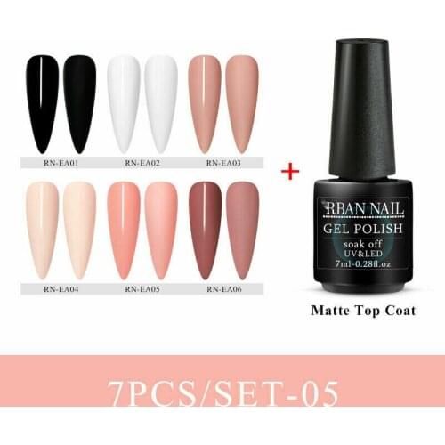 RBAN NAIL Gel Polish Set 6/7Pcs Hybrid Varnish Matte Top Coat Soak Off UV Gel LED Semi Permanent Manicure Nail Gel Polish Kit