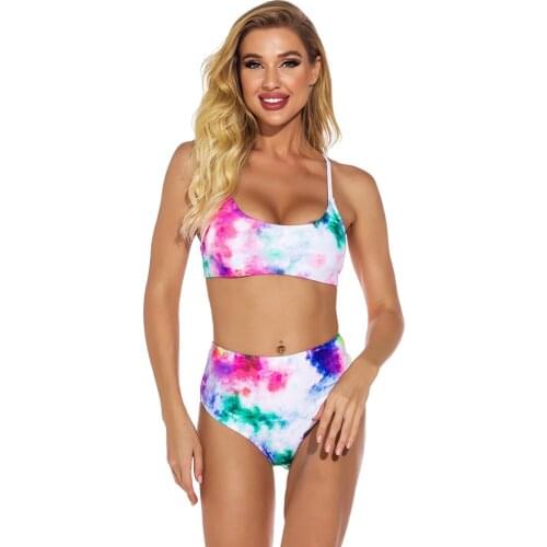 New Hot Print Sport Bandeau Push Up Bikinis Sexy Marble Women Swimsuit High Waist Swimwear Women Bathing Suit Beach Wear