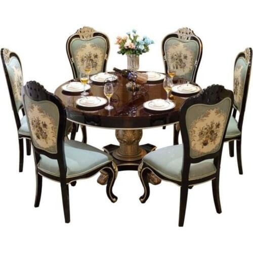Modern Style Italian Dining Table, 100% Solid Wood Italy Style Luxury round Dining Table Set bng016