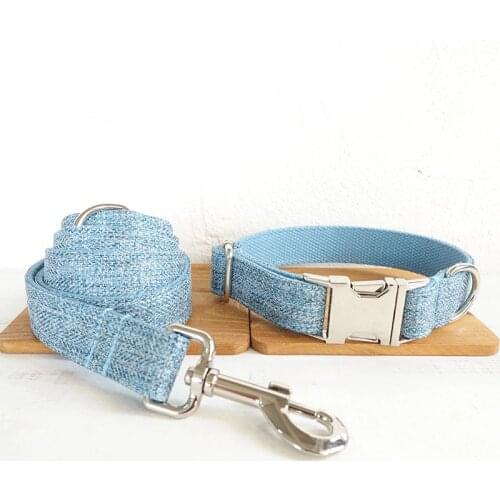 Personalized Blue Suit Dog Collar Leash Set Nylon Pet Collar Leash Free Engraved Nameplate For Small Medium Large Dogs