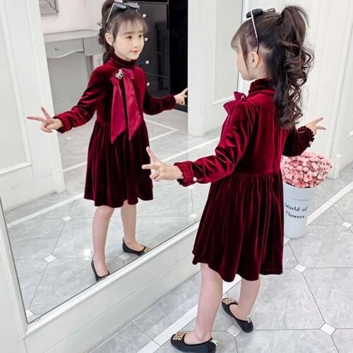 Girls Spring and Autumn dress new Korean version of the chinese air pleated long-sleeved middle-aged children fashionable skirt