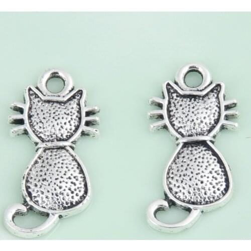 20pcs/lot Silver Cute Cat Fashion Pendant DIY Handmade for Jewelry Making Accessories 22x11.5 mm