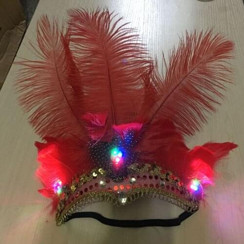 LED Glowing Feativel Hairband Female Feather Headband Hair Accessories Headdress Party Hair Head Decoration Crown Neon Party