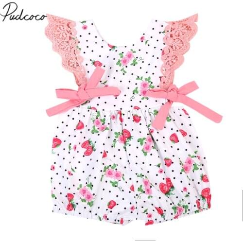 Pudcoco 2020 Able Baby Girls Strawberry Romper Pink Jumpsuit Outfits Clothes Summer Sunsuit 0-24M