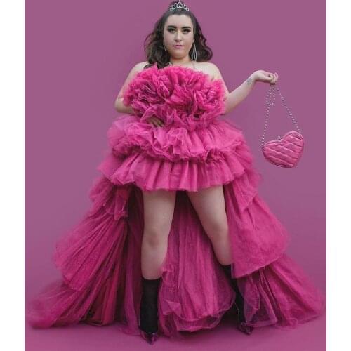 Fuchsia Tulle Dress Women Plus Size Extra Puffy Tiered Long Party Dresses With Frillys Girls Photo Shoot Tulle Dressing Gown