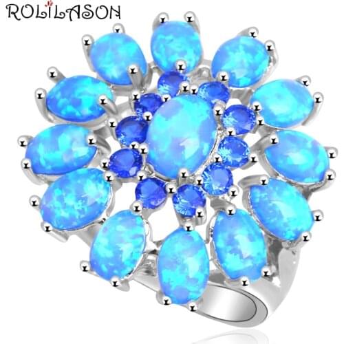 ROLILASON Attractive Fashion Jewelry blue Zircon Muliticolor blue fire Opal silver plated Rings USA Size #5#6#7#8#9#10 OR909