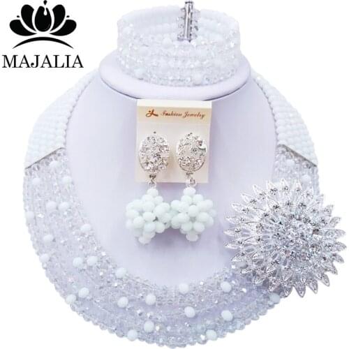 Majalia Romantic African Jewelery Set White Crystal Beads Bride Jewelry Nigerian Wedding Jewelry Sets 5CC009