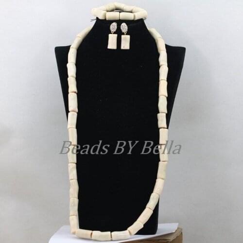 Luxury Long Necklace For Women African Costume Jewelry Sets 38"inches White Coral Wedding Beads Jewelry Set Free Shipping ABK391