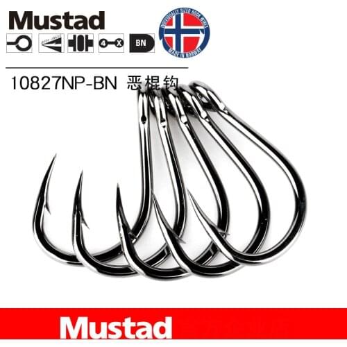 Barbed Fishing Hooks Mustad 10827 Hooks 4X Strong Squid Hook High Carbon Steel Live Bait Circle Hook Jig Head Iron Board Hooks