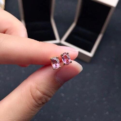 Brilliant Pink Tourmaline Stud Earrings for Daily Wear 4*6mm 100% Natural Tourmaline Earrings 925 Silver Pink Tourmaline Jewelry