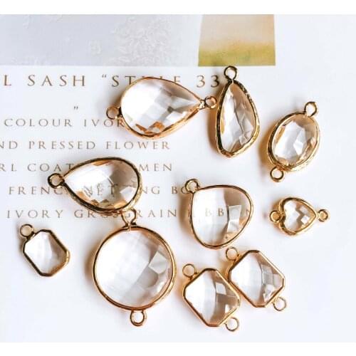 Glass Pendant Eardrop Gold Plated Alloy Necklace Earring Accessories Charms Jewelry Component Diy Handmade Material 4pcs