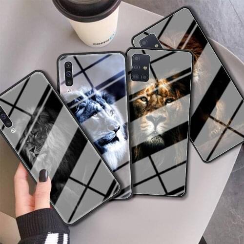 Glass Case For Samsung Galaxy A51 A50 A71 M31 A70 A10 A40 A30 A31 M51 Shockproof Phone Cover Back Shell Lion Alpha Male Fundas
