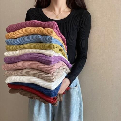 Autumn O-neck Solid Sweater Pullovers Basic Women Spring Slim Knitted Sweater Femal Long Sleeve Knit Tops
