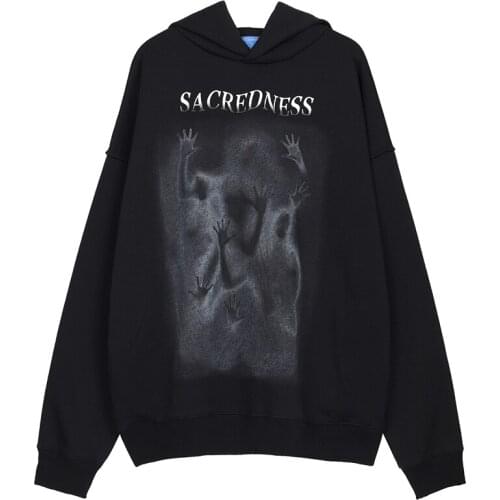 Hoodie Men Cotton 2021 Hip Hop Streetwear Harajuku Pullover Hoodies Evil Printed Fashion Loose Mens Hooded Sweatshirt Top