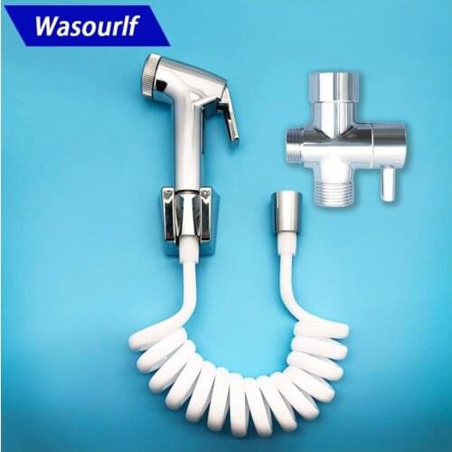 Wasourlf Toilet Hand Sprayer Bidet Set Shower Hose White T-adapter 3-way Bidet Holder Bathroom Parts Accessories Toilet fittings