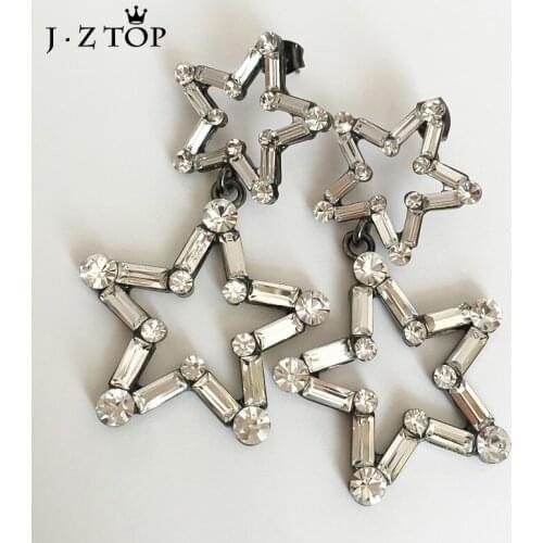 JZTOP Brand Woman Crystal Pentacle Star Earrings Ladies Long Paragraph Exaggerated Fashion Personality Stud Earrings Female