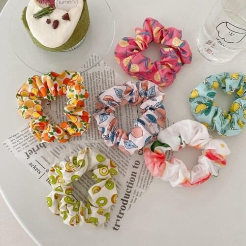 Women Fruit Print Hair Ties Scrunchies Girls Ponytail Hair Holder Rope Bands Fashion Cute Hair Accessories Rubber Bands Headwear