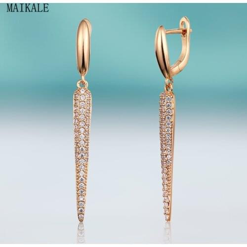 MAIKALE New Fashion Cute Zircon Stud Earrings for Women Cubic Zirconia Gold Earing Geometric Clip on Earring Jewelry Gift