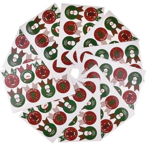 10 Sheets Christmas Santa Claus Tree Snowman Gingersnap Label Sticker Biscuit Bag Cake Box Coffee Cup Decoration Stickers