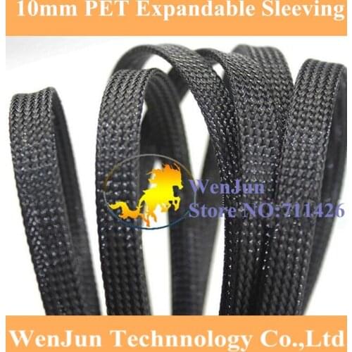 10mm black PET Expandable Cable Snakeskin network wire weaving mesh Braided Sleeving for Power cable