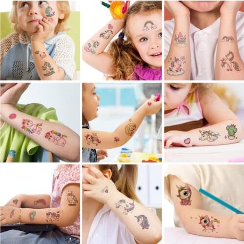 10pcs New Style Kids Tattoo Temporary Tattoos Cartoon Unicorn Horse Fake Tattoo Sticker Waterproof Tatto Art For Colorful Child