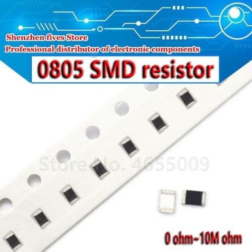 100Pcs 0805 SMD 1/8W chip resistor 0R ~ 10M 0 10R 100R 220R 330R 470R 1K 4.7K 10K 47K 100K 0 10 100 330 470 ohm