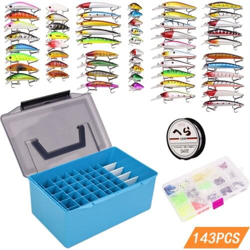 143/145pcs Fishing Accessories Kit Assorted Fishing Minnow Lures Baits Soft Worm Lures Jig Hooks Swivels with Tackle Box