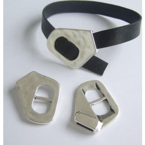 3Pcs Antique Silver Color 10mm Flat Buckle Leather Clasp for 10x2mm Bracelet Jewelry Finding Making