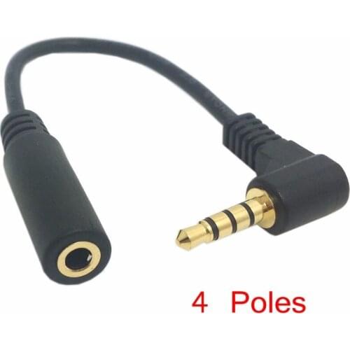 90 degree right angled 3.5mm 3 4 poles Audio Stereo Male to Female Extension Cable 10cm short Cable Black
