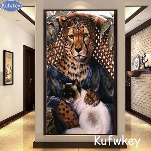 Diamond embroidery sale Leopard king,cat 5d diamond painting full diamond mosaic picture of rhinestones cross-stitch christmas