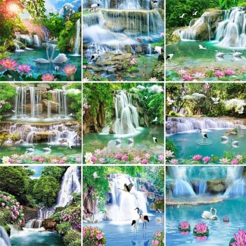 Yumeart DIY 5D Diamond Painting Swan Needlework Art Square Diamond Embroidery Landscape Waterfall Mosaic Cross Stitch Home Decor