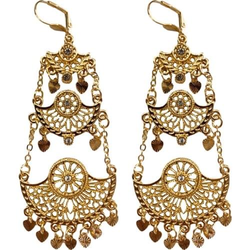 Arab Earrings for Women Moon Shape Hanging Dangle Drop Earrings Arabic Luxury Bridal Earrings Set In Gold