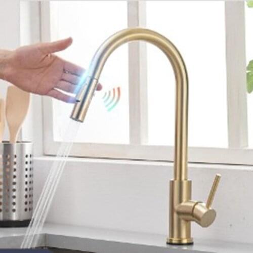Automatic Sensing Kitchen Sink Faucets Hot & Cold Solid Brass Sink Mixer Taps Rotation Pull Out Spray Nozzle Single Handle
