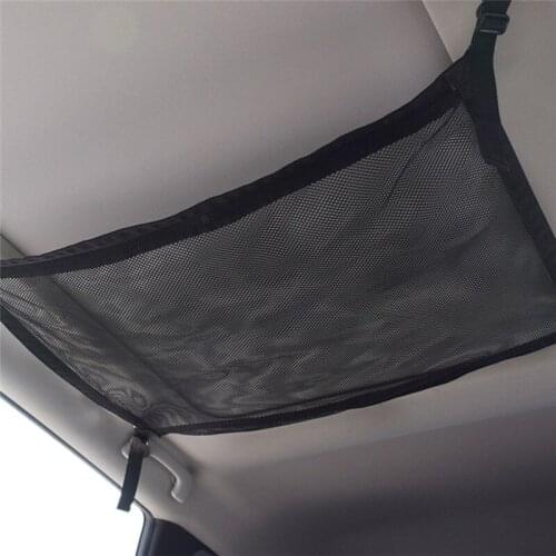 Car Ceiling Mesh Storage Bag Car Roof Interior Cargo Universal Net Bag with Zipper Breathable Adjustable Sundries Storage Bag