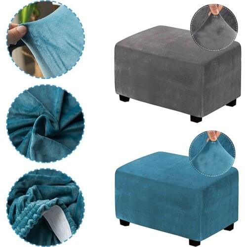 Velvet Ottoman Slipcovers Form Fit Rectangle Footrest Washable Removable Sofa Covers Footstool Protector Accessories