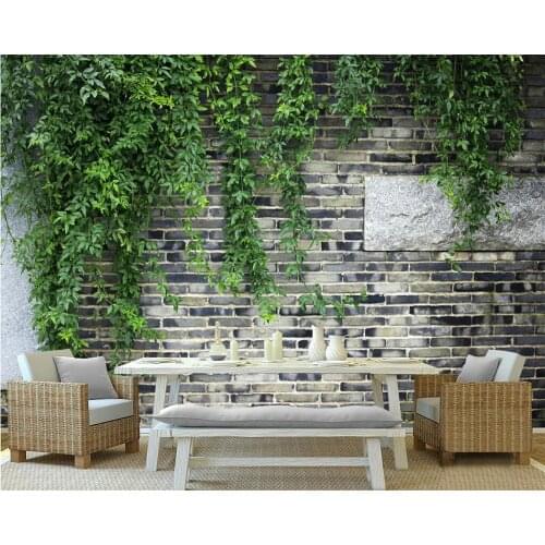 Beibehang Custom wallpaper brick wall green leaves flower vine brick wall TV background wall living room bedroom 3d wallpaper