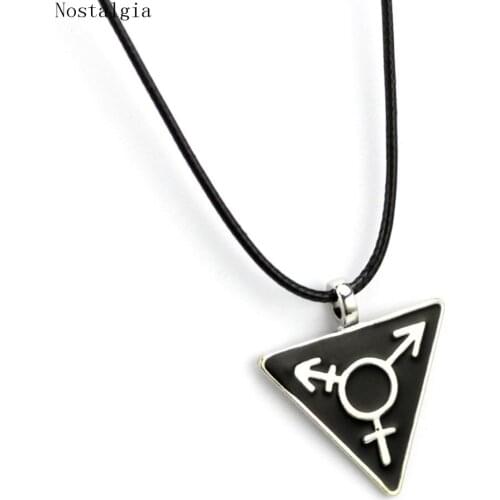 Free Ship Dark Black Transgender Necklace Male Female Symbol Triangle Gay Pendant Pewter LGBT Gay Pride Pendant Necklace For Gay