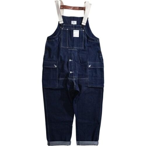 2021 New Loose Casual Wide Leg Denim Cargo Pants Male Japan Harajuku Streetwear Hip Hop Jumpsuit Bib Trousers Jeans Overalls