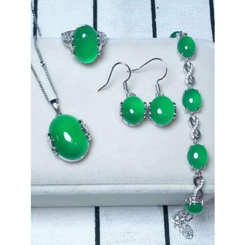 C1#925 silver inlaid natural chalcedony set, the jade face is clean and translucent