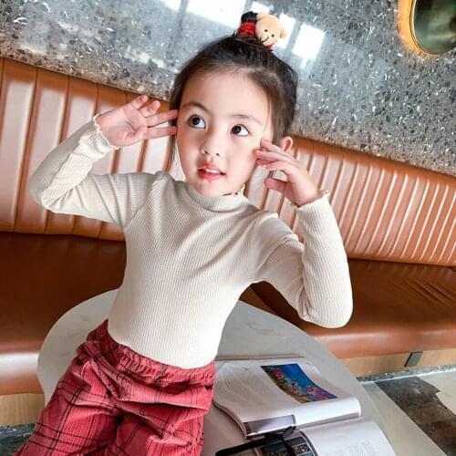 Childrens T Shirt Solid Color T-shirts Girl Casual Style Child T-shirt Spring Autumn Girls Clothing