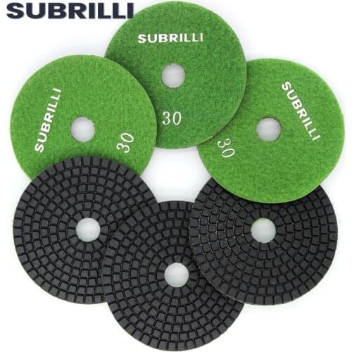 4 Inch 6pcs Grit 30# Diamond Resin Bond Polishing Pad Flexible Diamond Sanding Disc For Granite Marble Stone Concrete Wet Polish