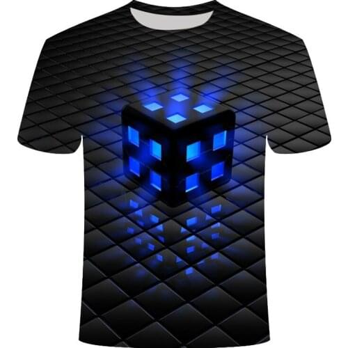 European and American mens and womens 3D printing summer clothes fashion printing contrast color casual short-sleeved round ne