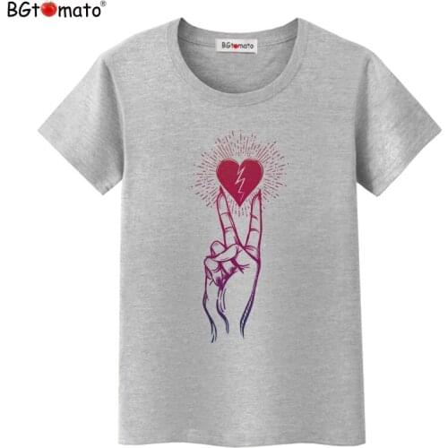 BGtomato T shirt Scissors hand lovely tshirt women Hot sale pink love top tees Brand new good quality casual tee shirt femme