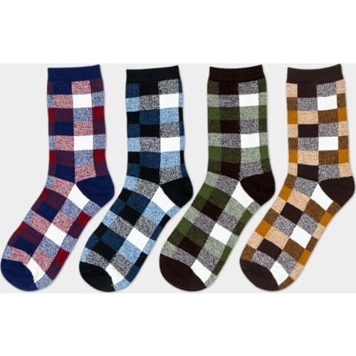 Hot Sale high quality men socks (4 pairs / lot ) Spring / autumn small cube Cotton British style mens socks Dress sock for men